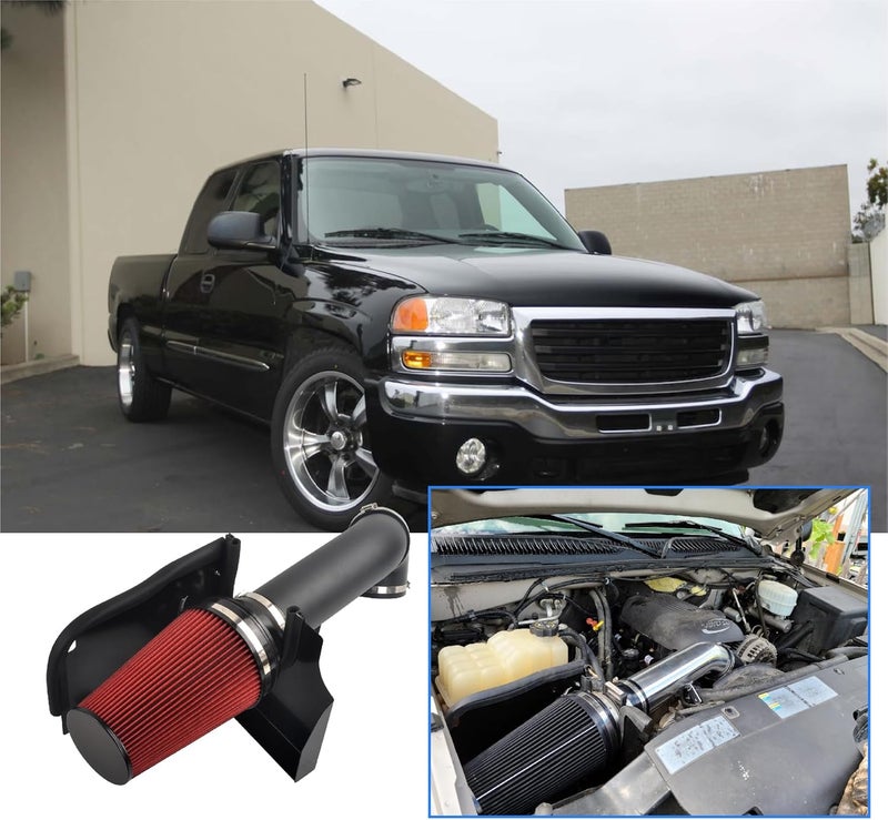 GESEXI 4" Cold Air Intake System + Heat Shield Compatible with 1999-2006 GMC/Chevy V8 4.8L/5.3L/6.0L Silverado 1500/2500/3500 (Black & Red) - Image 5